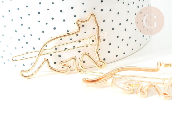 Support barrette chat clip métal doré sans plateau 55mm, x1 (G7739)