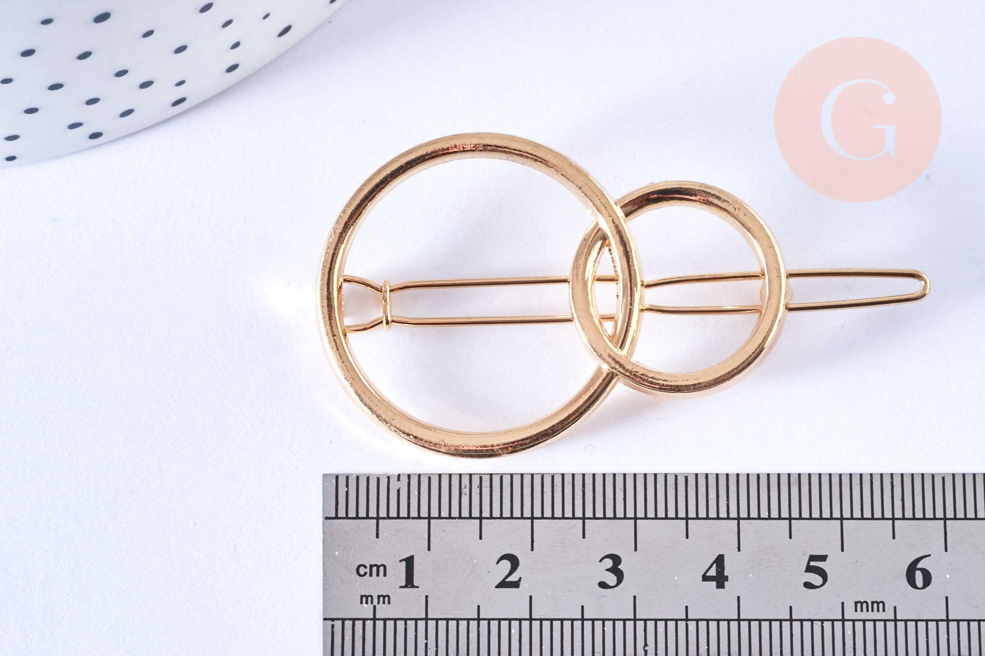 Support barrette clip anneaux entrelacés métal doré 47mm, x1 (G6674)