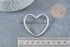 Support barrette coeur métal argenté 48.5mm, x1 (G8833)