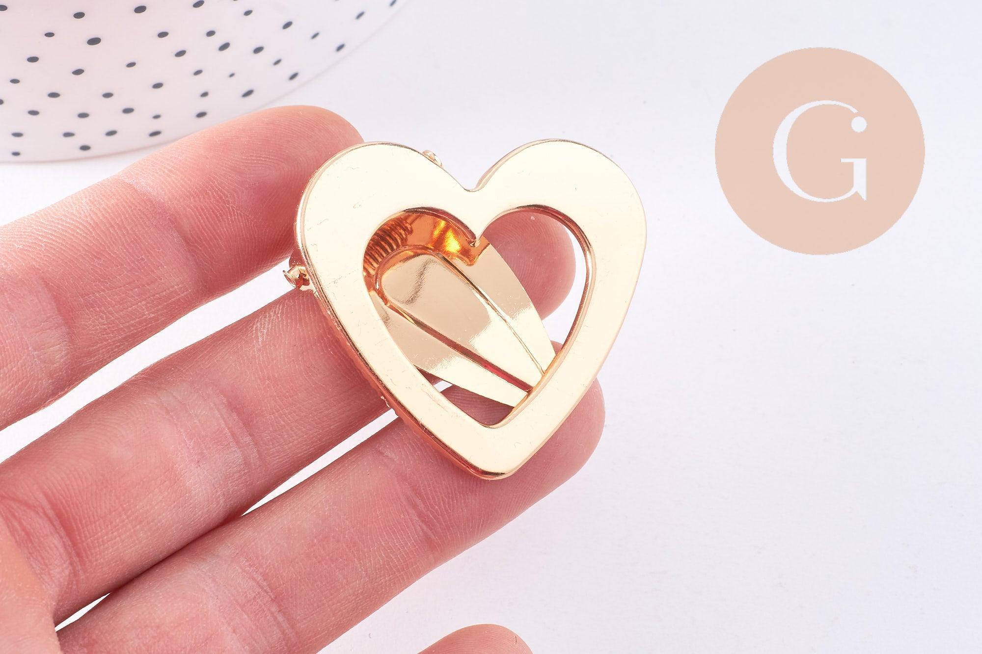 Support barrette coeur zamac doré 40mm, x1 (G10688)