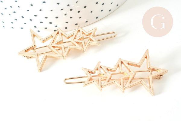 Support barrette étoiles clip zamac doré sans plateau 48mm, x1 (G7738)