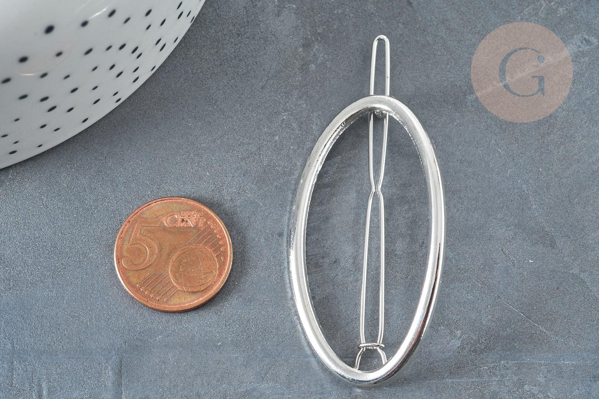 Support barrette ovale argenté 54mm, x1 (G7192)
