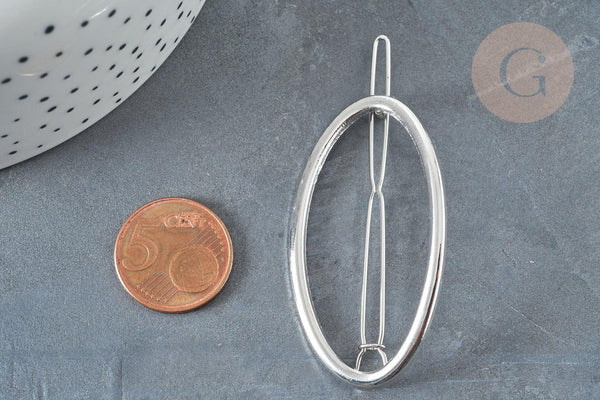 Support barrette ovale argenté 54mm, x1 (G7192)