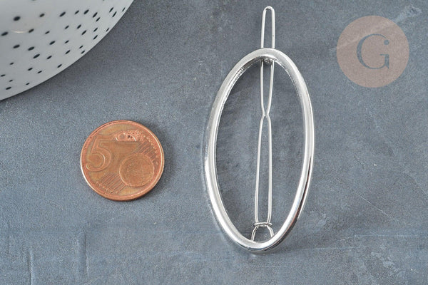 Support barrette ovale argenté 54mm, x1 (G7192)