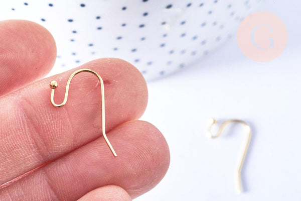 Support boucle crochet acier inoxydable doré finition boule, x20 (3.1 Gr) (G6790)