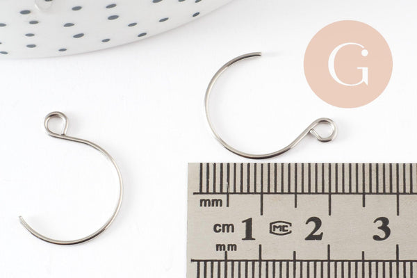 Support boucle crochet rond acier inoxydable 304 platine 14mm, x20 (G9323)