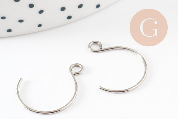 Support boucle crochet rond acier inoxydable 304 platine 14mm, x20 (G9323)