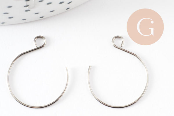 Support boucle crochet rond acier inoxydable 304 platine 22mm, x10 (G9325)