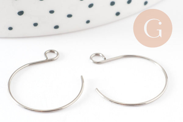 Support boucle crochet rond acier inoxydable 304 platine 22mm, x10 (G9325)