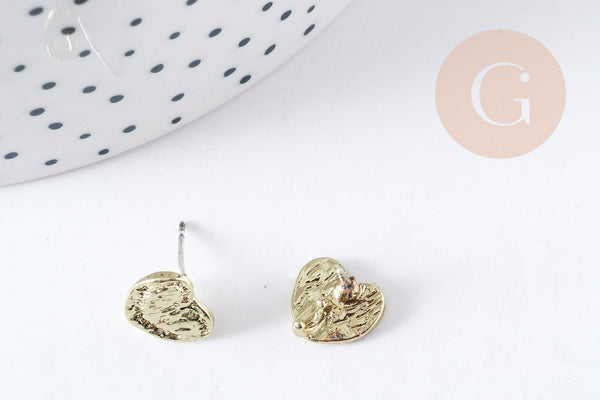 Support boucles cœur puces zamac doré 10mm la paire (G8888)
