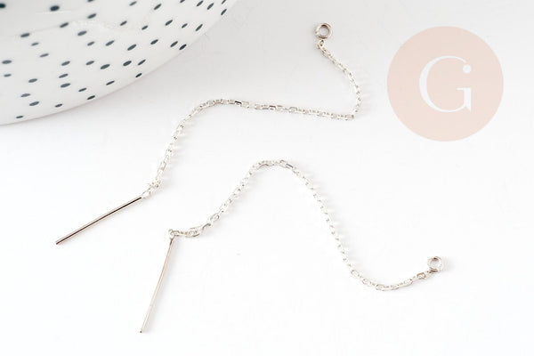 Support boucles tige sur chaine forçat avec anneau argent 925 80mm, x2 (G9065)