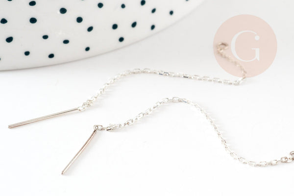 Support boucles tige sur chaine forçat avec anneau argent 925 80mm, x2 (G9065)