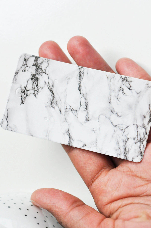 Support carton marbré blanc boucles 9.5x5.5cm, x10 (G3636)