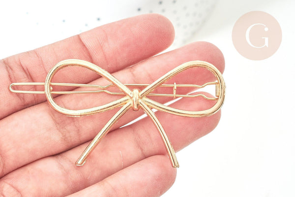 Support de barrette clip noeud en fer doré sans plateau 59mm, x1 (G7740)