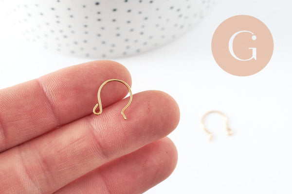 Support de boucles fil laiton crochet doré 16k 13mm, x2 (G5031)