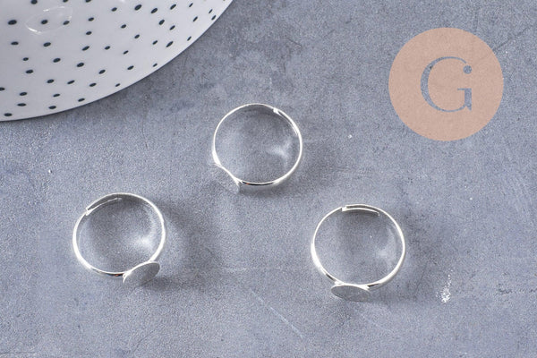 Supports bague reglable argentés plateau 8mm, x4 (G0506)