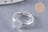 Supports bague reglable argentés plateau 8mm, x4 (G0506)