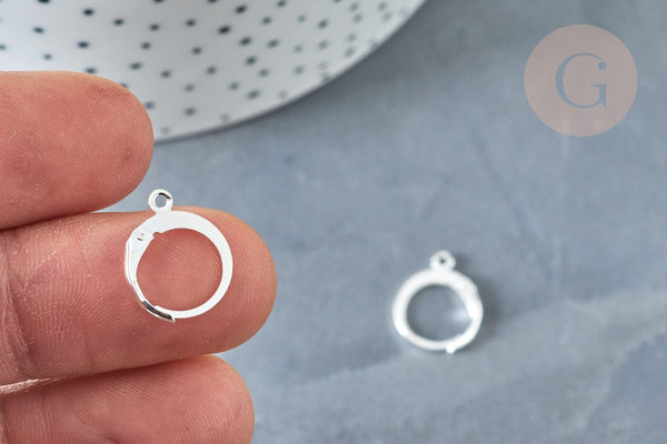 Supports boucles dormeuses acier 304 argenté 14mm, x10 (G8161)