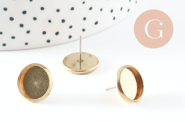 Supports boucles puce avec plateau laiton brut 12mm, x4 (G1914)