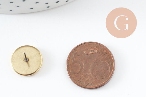 Supports boucles puce avec plateau laiton brut 12mm, x4 (G1914)