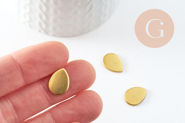 Supports cabochons goutte 10x14mm laiton brut, x10 (G2245)