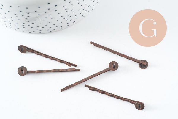 Supports de barrette métal cuivré avec plateau, x5 (G1780)