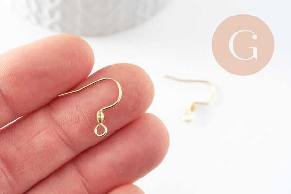 Supports de boucles hameçons avec anneau acier 304 inoxydable doré 24K 18x16mm, x10 (G9525)