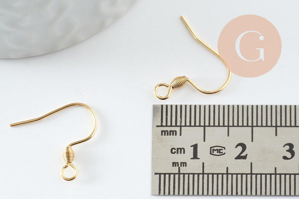 Supports de boucles hameçons avec anneau acier 304 inoxydable doré 24K 18x16mm, x10 (G9525)