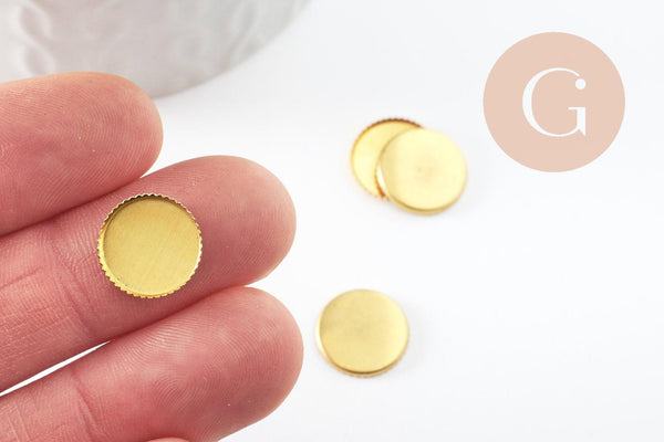 Supports de cabochon rond 12mm laiton brut, x50 (11g) (G1217)