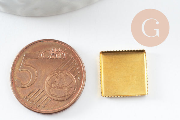 Supports de cabochons carrés laiton brut 12x12mm, x20(3.6g) (G0948)