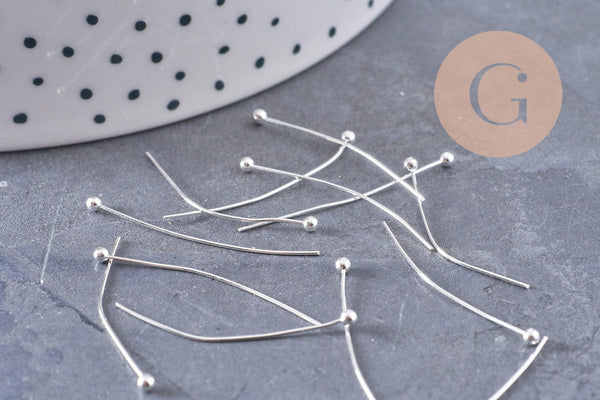 Tiges clous à tête boule laiton argenté 30mm, x10Gr (G10118)