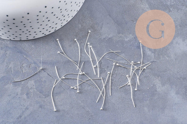 Tiges clous à tête boule laiton argenté 30mm, x10Gr (G10118)