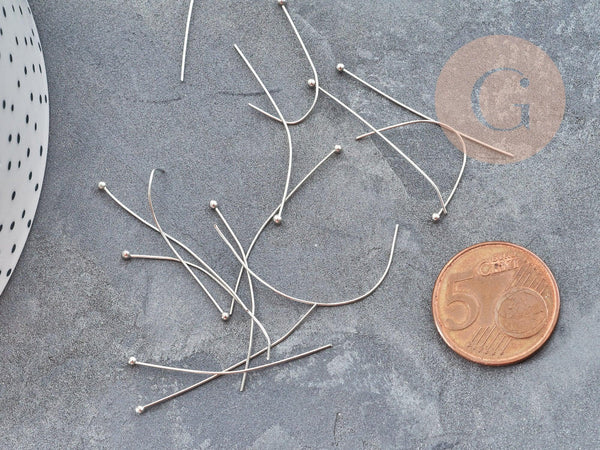 Tiges clous à tête boule laiton platine 35mm, x50 (G10019)