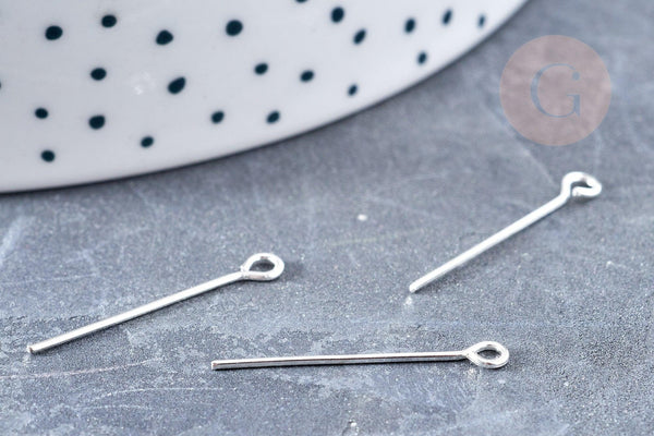 Tiges tête boucle fer argenté 24mm, x10gr (G8299)