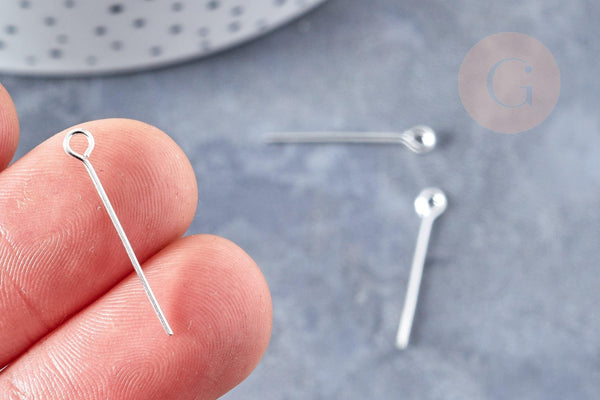 Tiges tête boucle fer argenté 24mm, x10gr (G8299)