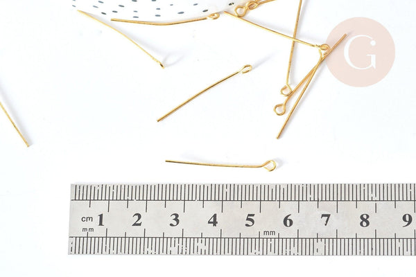 Tiges tête boucle fer doré 30mm, x10 grammes (G8190)