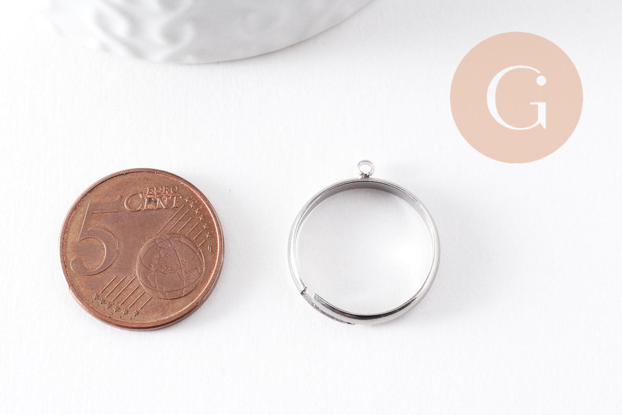 bague réglable acier inoxydable 304 platine avec anneau 3mm/18mm, x2 (G9908)