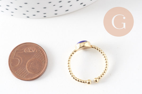 bague réglable torsadée laiton doré cabochon pierre naturelle 20mm, x1 (G4238)