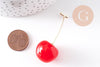 boucles d'oreille cerise résine rouge zamac doré 50mm, la paire (G10355)