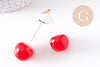 boucles d'oreille cerise résine rouge zamac doré 50mm, la paire (G10355)