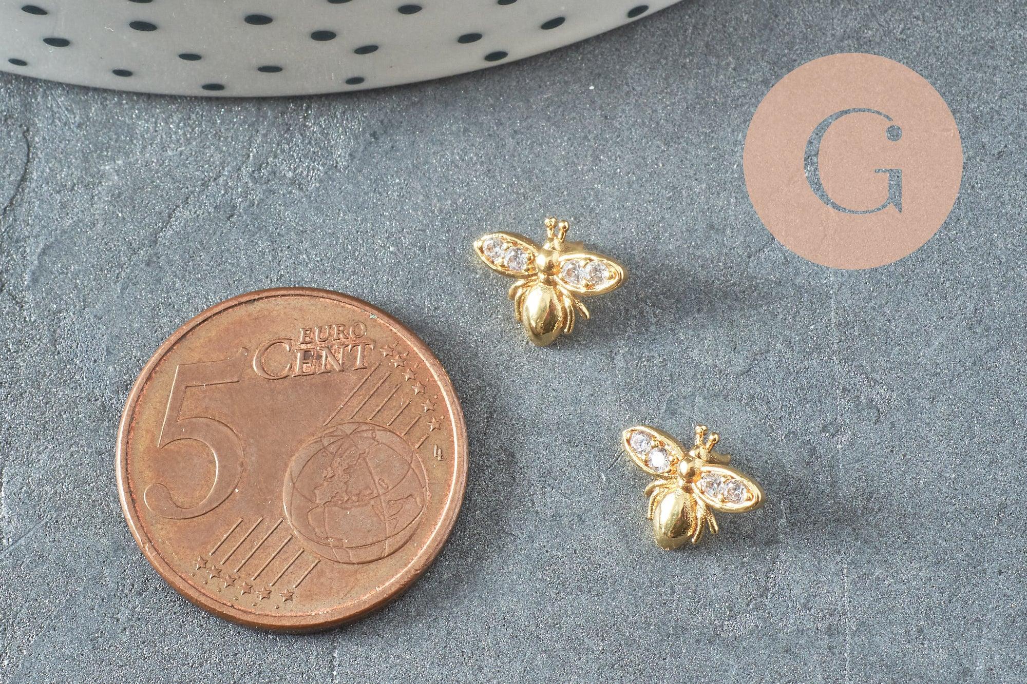 EP-cabochon abeille avec tige à coller laiton doré zircons 10mm, x1 (G10533)