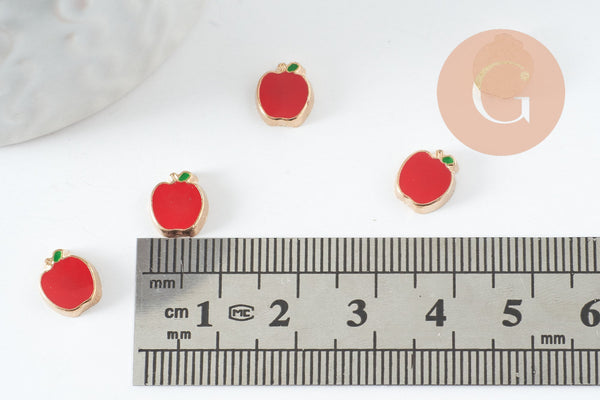 cabochon pomme rouge zamac doré 8.8mm, x2 (G4278)