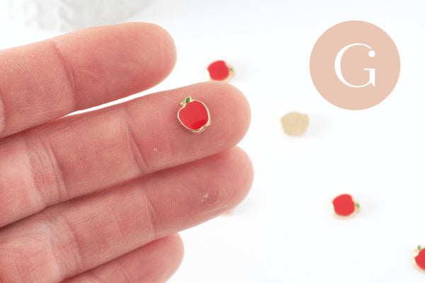 cabochon pomme rouge zamac doré 8.8mm, x2 (G4278)