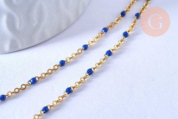 chaine de cheville acier doré 14k résine bleu foncé chaine dorée 1.5-2mm/23cm, x1 (G5405)
