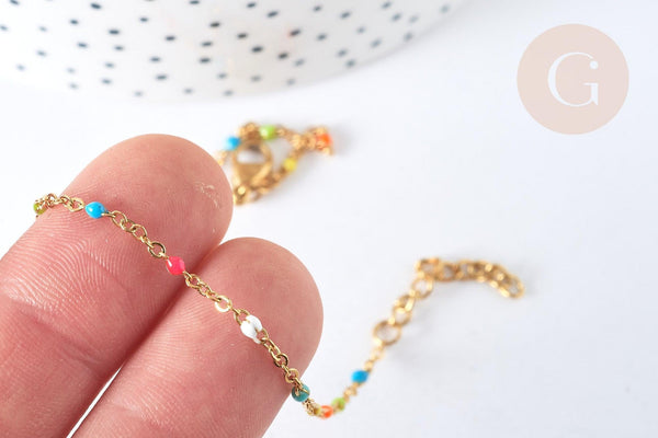 chaine de cheville acier doré 14k résine multicolore chaine dorée 1.5-2mm,23cm, x1 (G3663)