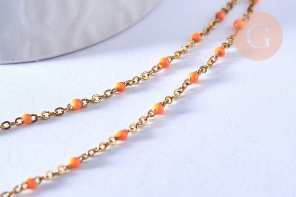 chaine de cheville acier doré 14k résine orange chaine dorée 1.5-2mm/23cm, x1 (G3744)
