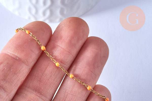 chaine de cheville acier doré 14k résine orange chaine dorée 1.5-2mm/23cm, x1 (G3744)
