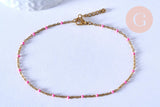 chaine de cheville acier doré 14k résine rose foncé chaine dorée, 1.5-2mm/23cm, x1 (G3745)