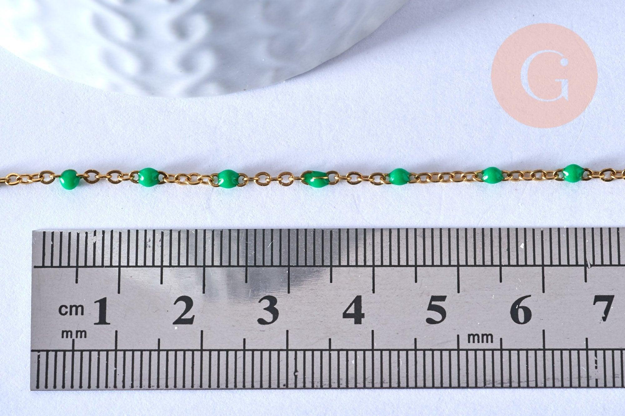chaine de cheville acier doré 14k résine verte chaine dorée 1.5-2mm/23cm, x1 G3661