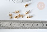 clous puces oreille boule acier doré IP inoxydable 14k anneau et fermoir 4mm, x10-20 ou 50 (G7697)